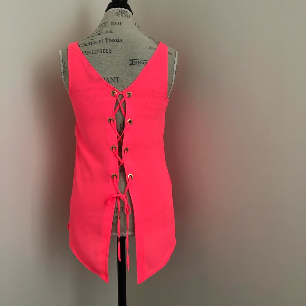 Express | Neon Pink Lace Up Tank Top